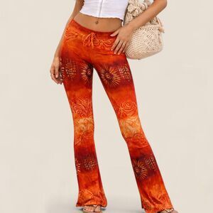 Savauge Y2K flare Orange red tie-dye ombre mesh pants medium